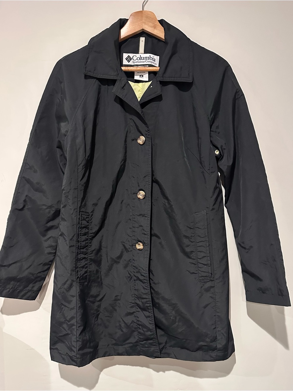Columbia Women’s M Black Lightweight Rain Trench Coat Jacket Nylon Lined